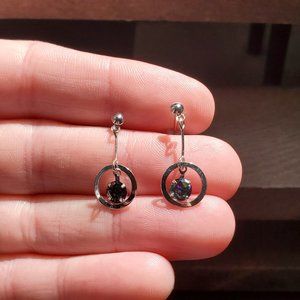 Sterling Silver Rainbow Color Cubic Zirconia Circle Earrings